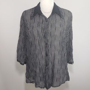 Urbino Navy Blue & White Button Up‎ Blouse, Size 18
